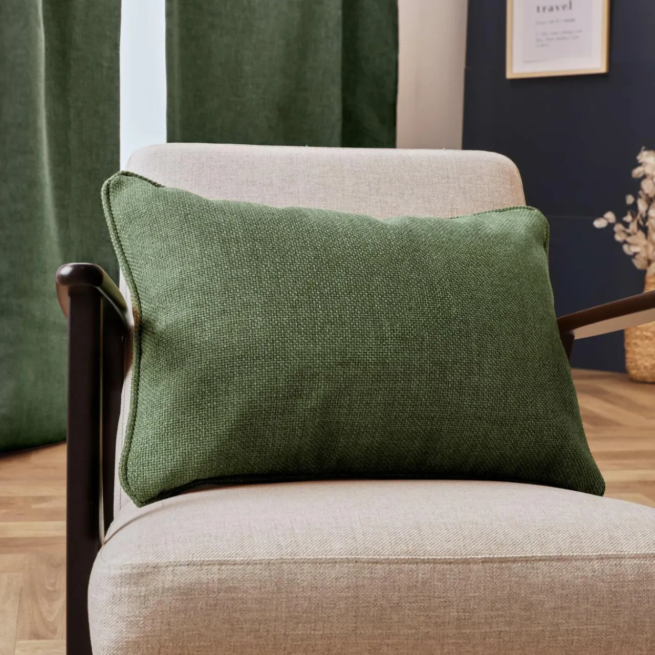 EMINZA Coussin rectangulaire tissé (40 x 60 cm) Alba Vert kaki Discount