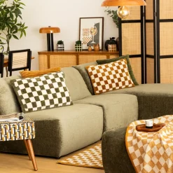 Atmosphera, cru017dateur d'intu017drieur Coussin rectangulaire tufté (38 x 58 cm) Damier Vert kaki Outlet