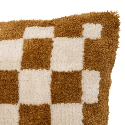 Atmosphera, cru017dateur d'intu017drieur Coussin rectangulaire tufté (38 x 58 cm) Damier Jaune ocre Discount