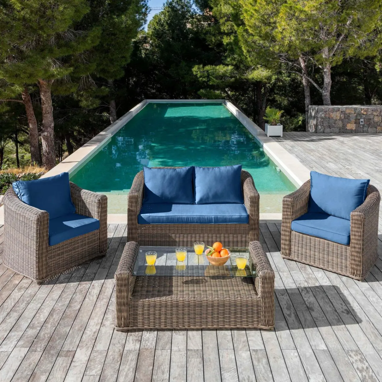 MOBELLIA Coussins de remplacement pour salon de jardin Calvi 4 places Bleu Hot