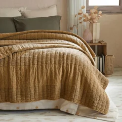 EMINZA Couvre-lit coton matelassé (220 x 240 cm) Lena Camel Discount