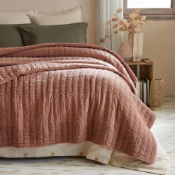 EMINZA Couvre-lit coton matelassé (220 x 240 cm) Lena Terracotta Hot