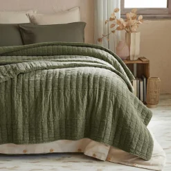EMINZA Couvre-lit coton matelassé (220 x 240 cm) Lena Vert romarin Online