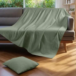 EMINZA Couvre-lit coton tissé (180 x 220 cm) Léa Vert romarin Sale