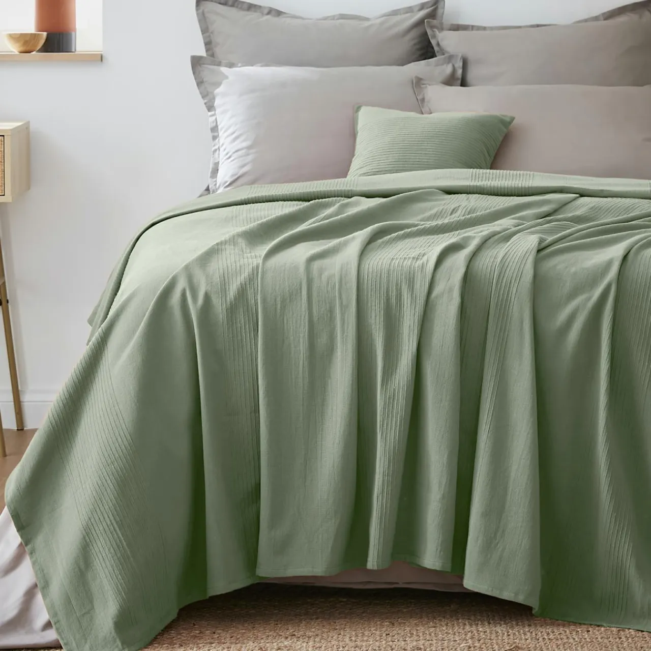 EMINZA Couvre-lit coton tissé (220 x 250 cm) Léa Vert romarin Outlet