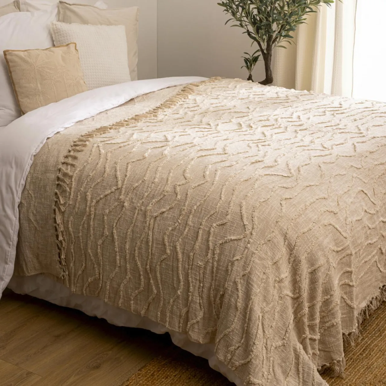 ATMOSPHERA Couvre-lit coton (260 x 240 cm) Daisy Beige Best