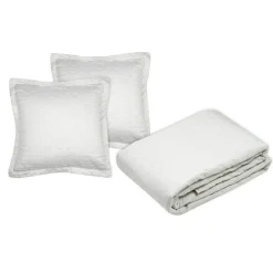 STOF Couvre-lit matelassé avec deux taies d'oreiller (260 x 240 cm) Cléo Ecru Discount