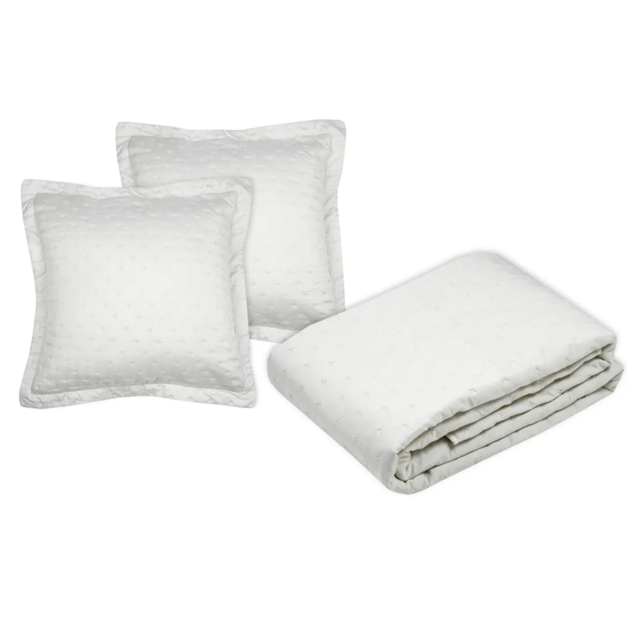 STOF Couvre-lit matelassé avec deux taies d'oreiller (260 x 240 cm) Cléo Ecru Discount