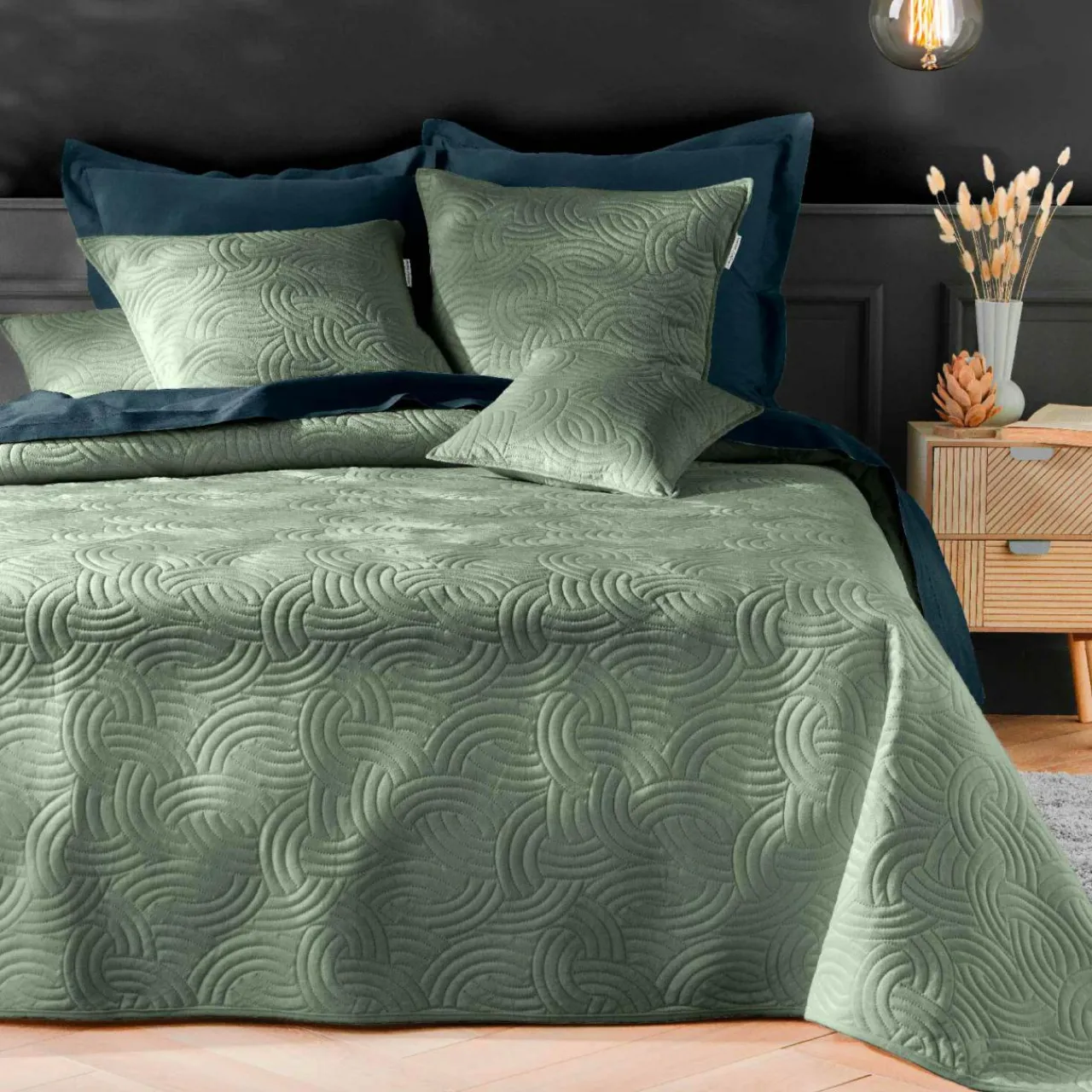 douceur d'intu017drieur Couvre-lit matelassé et deux taies d'oreiller (240 x 260 cm) Solange cédre Vert New