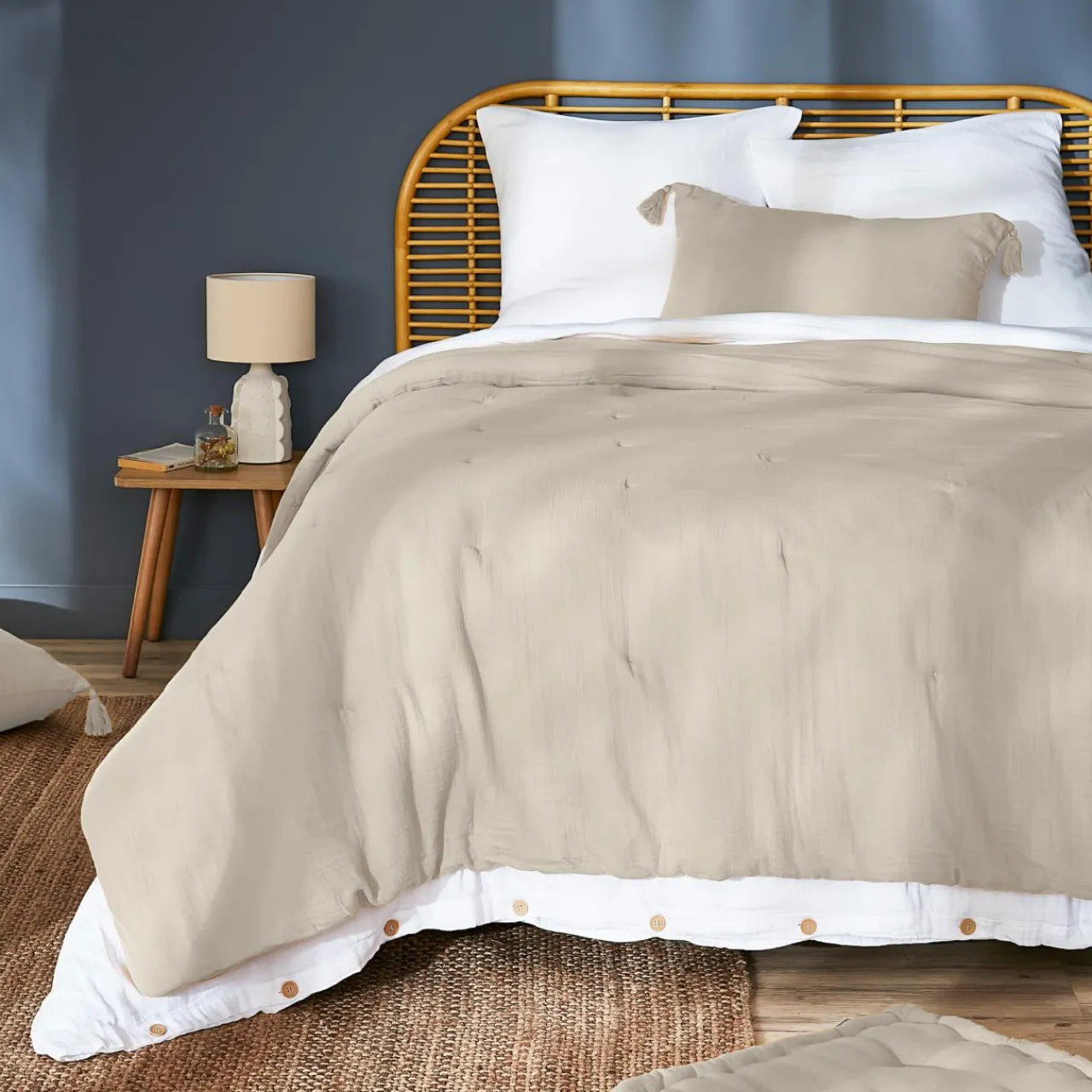 EMINZA Couvre-lit matelassé gaze de coton (240 x 220 cm) Gaïa pampa Beige Outlet