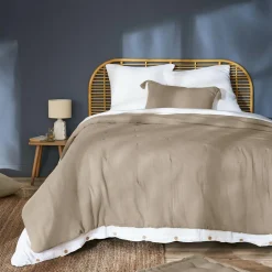 EMINZA Couvre-lit matelassé gaze de coton (240 x 220 cm) Gaïa Ficelle Discount