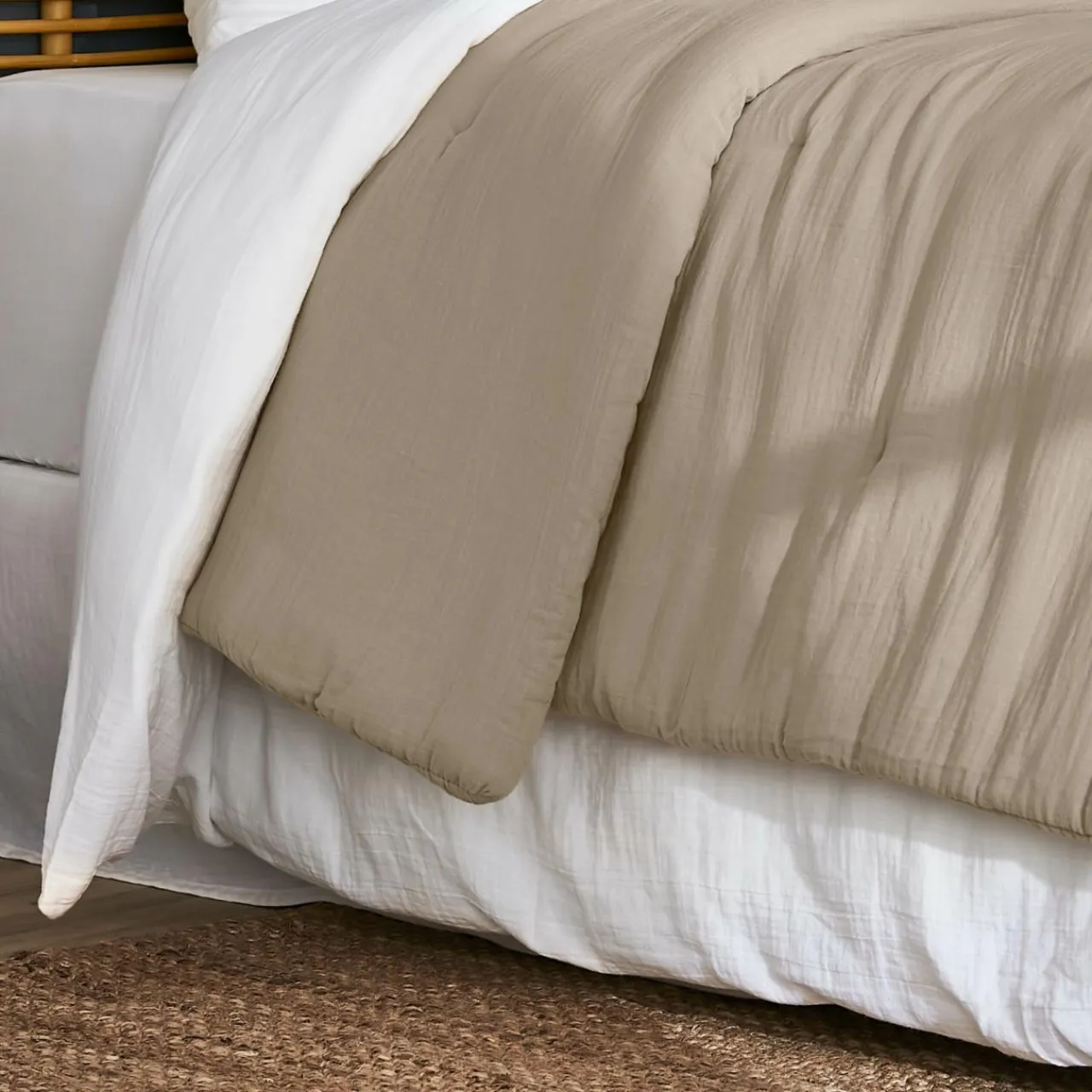 EMINZA Couvre-lit matelassé gaze de coton (240 x 220 cm) Gaïa Ficelle Discount
