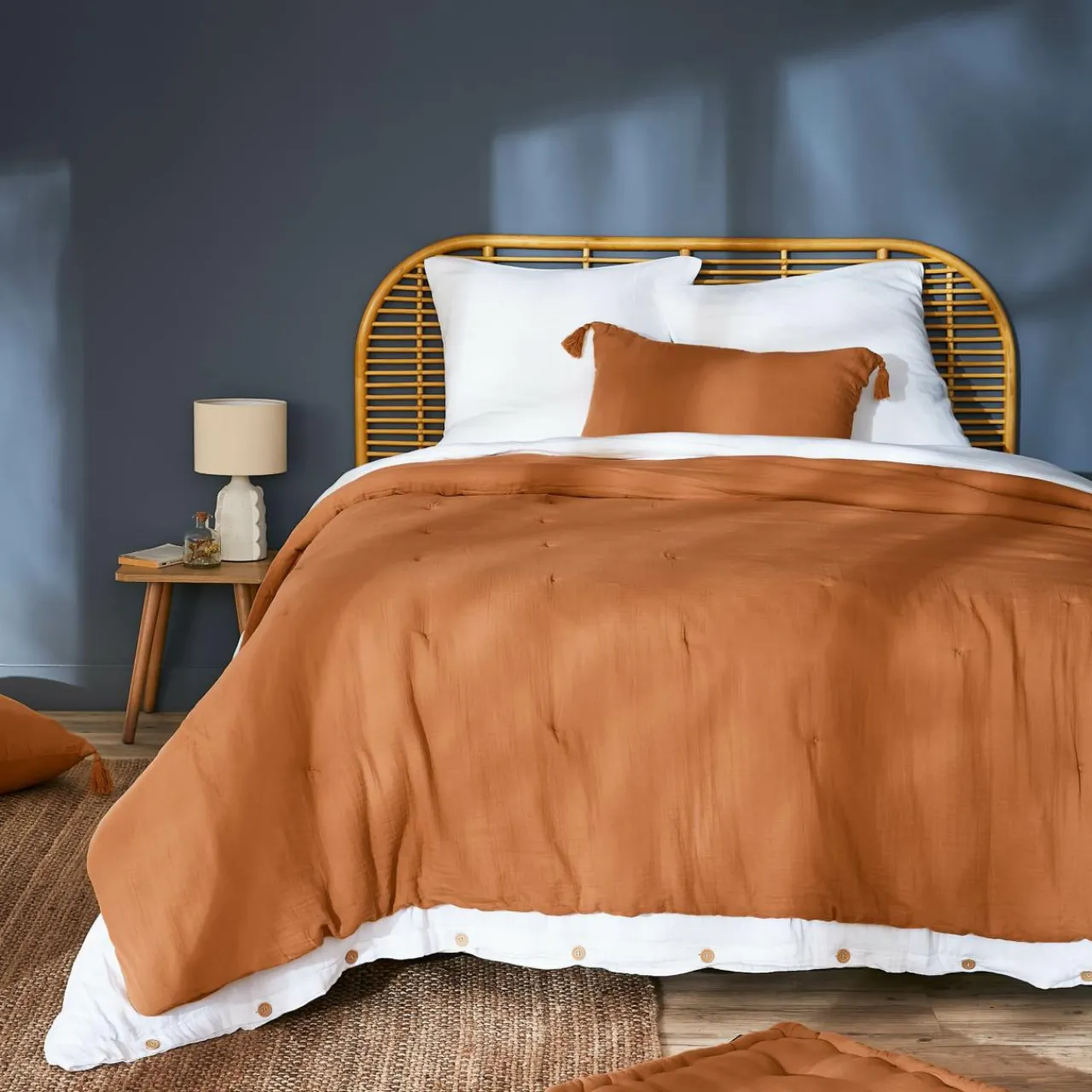 EMINZA Couvre-lit matelassé gaze de coton (240 x 220 cm) Gaïa Abricot Best