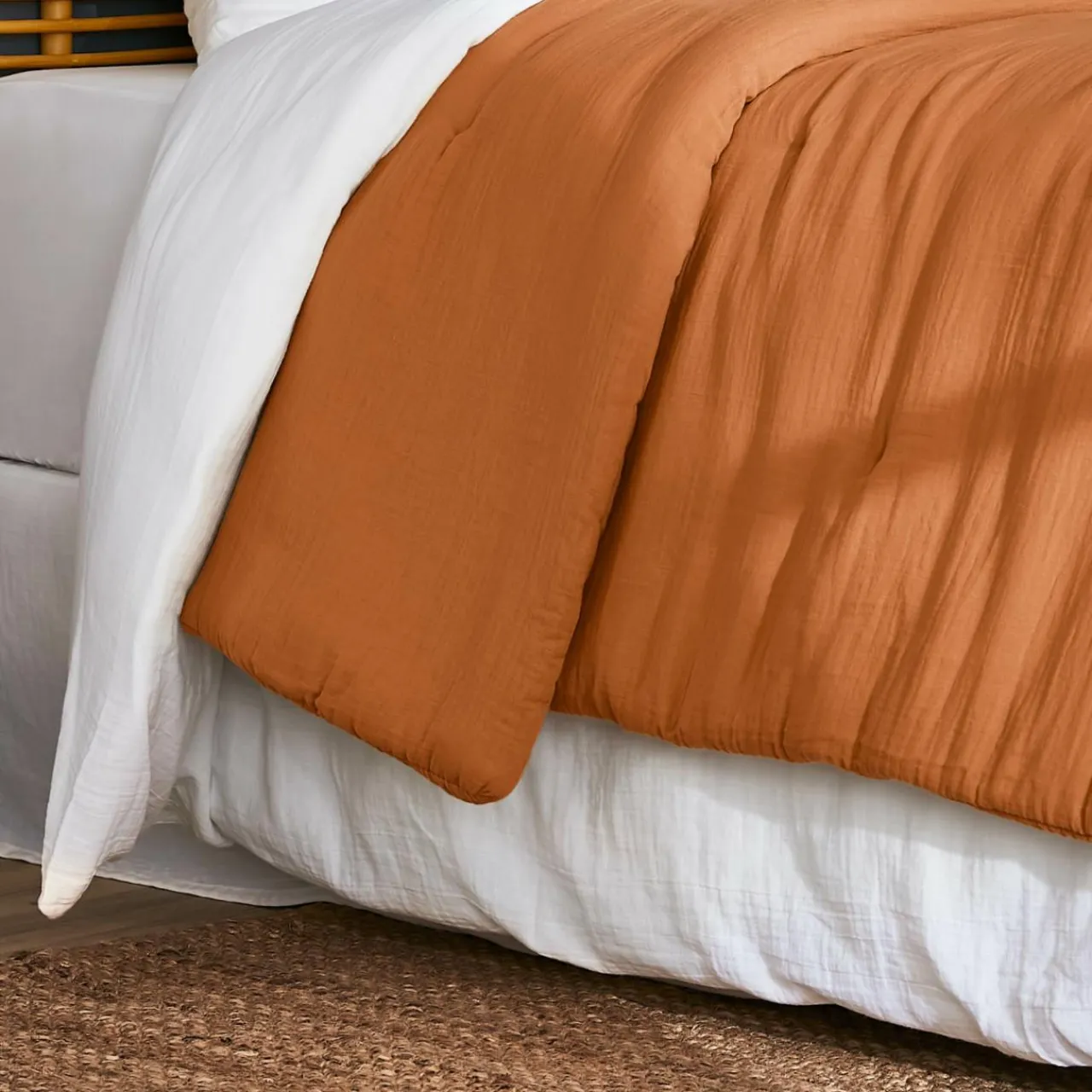 EMINZA Couvre-lit matelassé gaze de coton (240 x 220 cm) Gaïa Abricot Best
