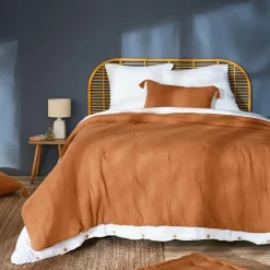 EMINZA Couvre-lit matelassé gaze de coton (260 x 240 cm) Gaïa Abricot Online