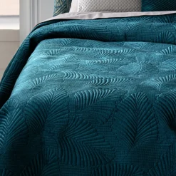 ATMOSPHERA Couvre-lit (260 x 240 cm) Feuilles Bleu canard Best