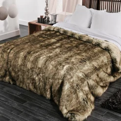 LINDER Couvre-lit (150 x 200 cm) Imitation fourrure Grizzly Marron Online