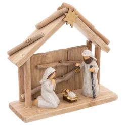 Feeric Lights & Christmas Crèche de Noël complète en bois (H19 cm) Sainte-Lucia Naturel Hot