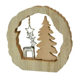KAEMINGK Décoration en bois (H14 cm) Renne et sapin Bois blond Naturel Clearance