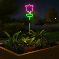 KAEMINGK Décoration lumineuse Solaire à piquer au sol (H70 cm) Tulipe néon Multicolore