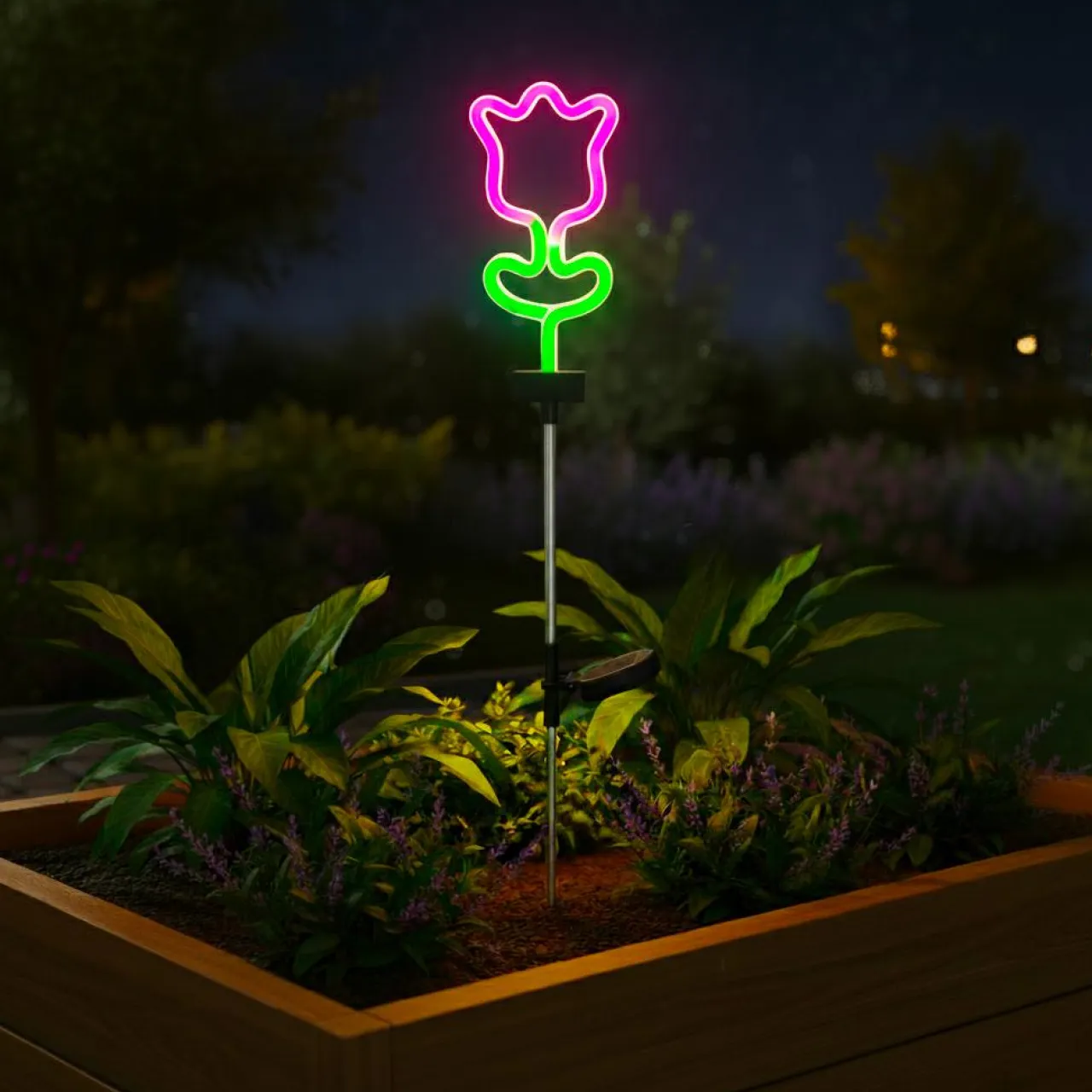 KAEMINGK Décoration lumineuse Solaire à piquer au sol (H70 cm) Tulipe néon Multicolore