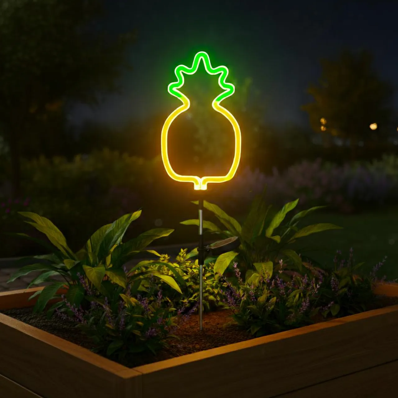 KAEMINGK Décoration lumineuse Solaire à piquer au sol (H74 cm) Ananas néon Jaune Clearance