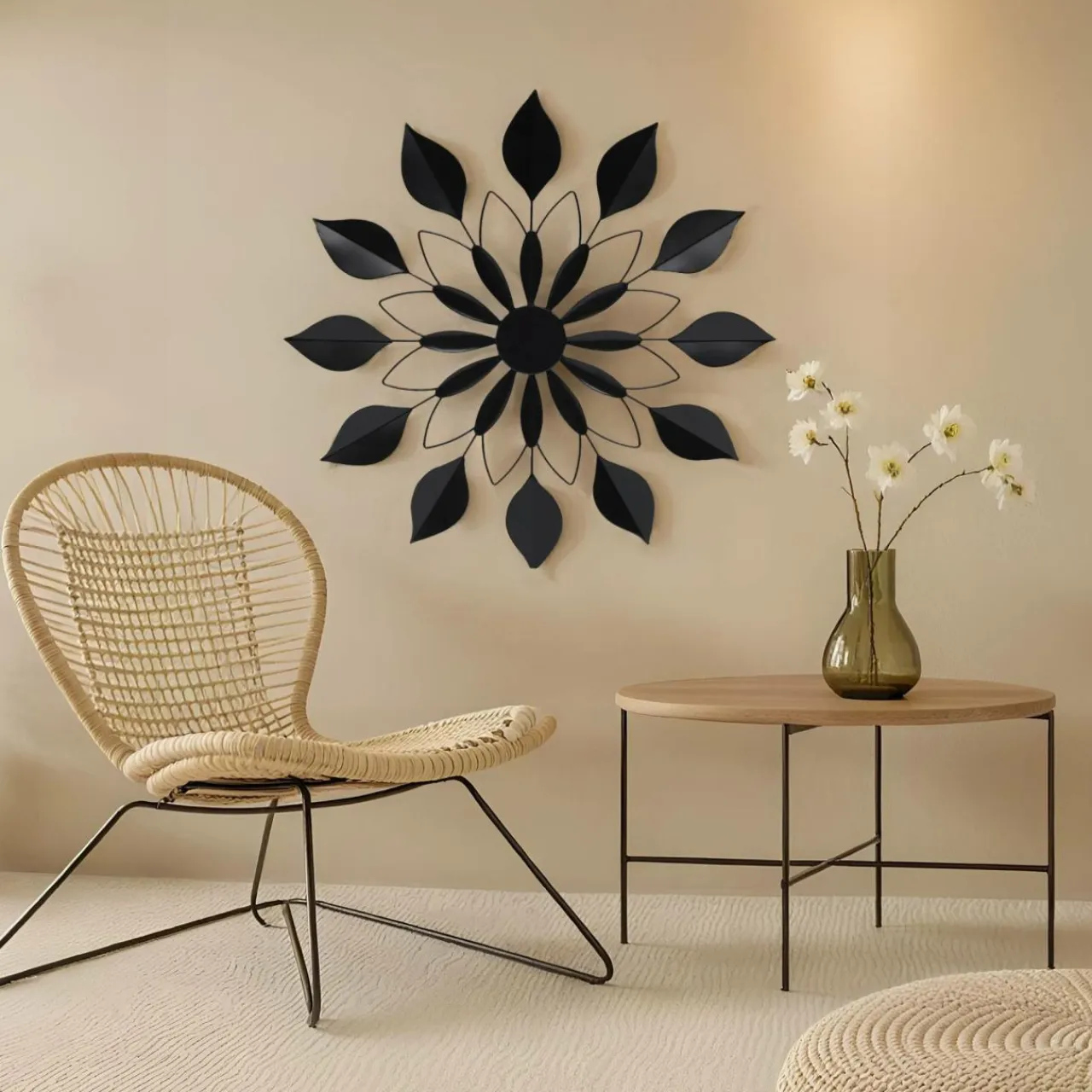 EMINZA Décoration murale en métal (D71 cm) Fleur Noir Clearance