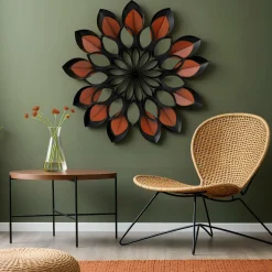 EMINZA Décoration murale en métal (D91 cm) Fleur et marron Noir