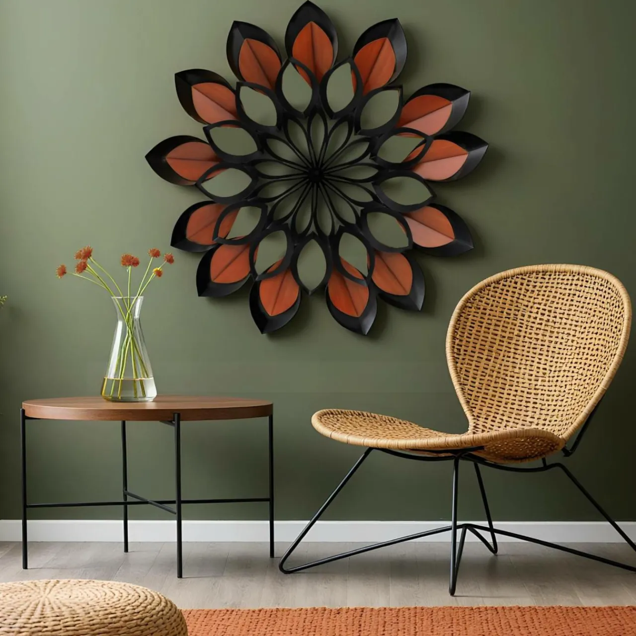 EMINZA Décoration murale en métal (D91 cm) Fleur et marron Noir