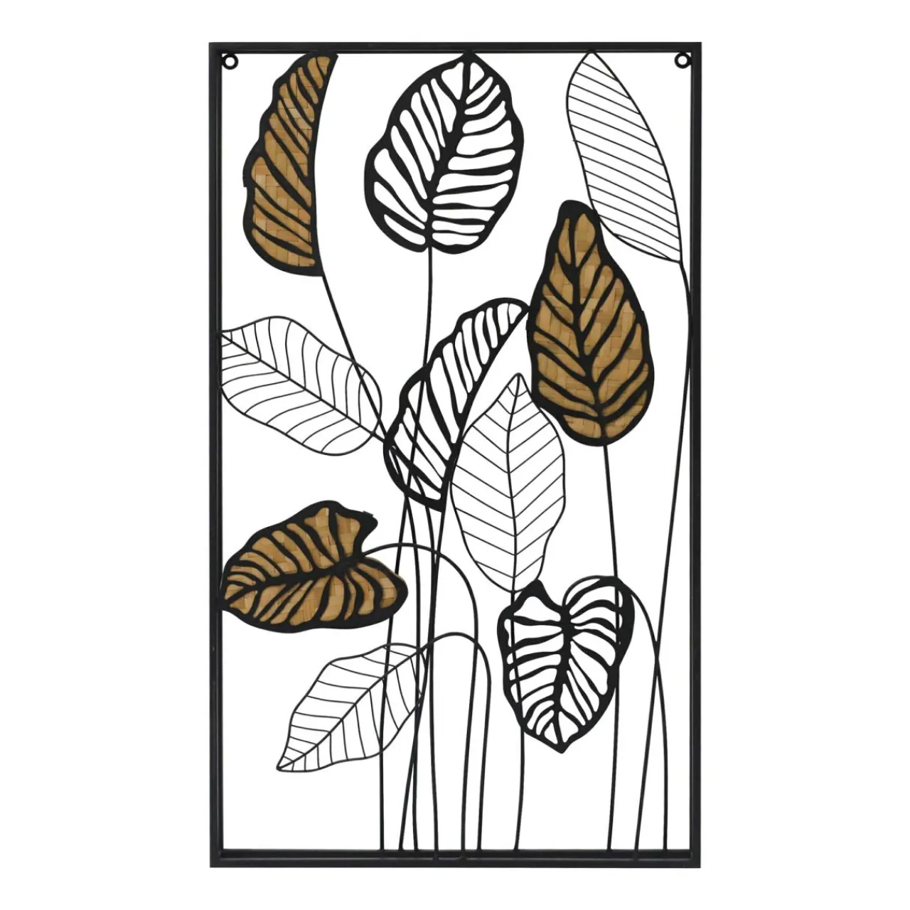 EMINZA Décoration murale en métal (H82 cm) Feuilles en ratan Noir Sale