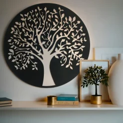 EMINZA Décoration murale ronde en métal (D60 cm) Arbre de vie Noir Sale