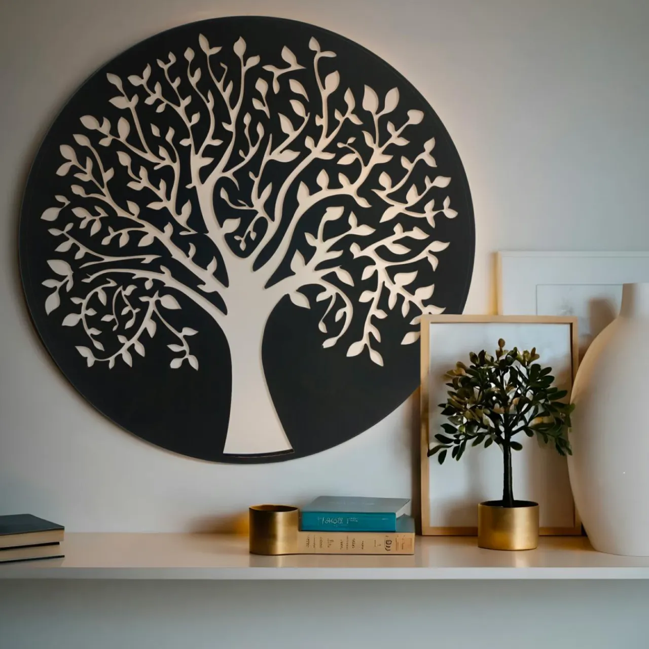 EMINZA Décoration murale ronde en métal (D60 cm) Arbre de vie Noir Sale