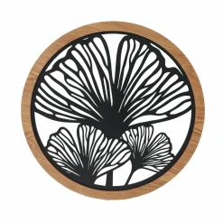 EMINZA Décoration murale ronde en métal (D60 cm) Ginkgo Noir Best