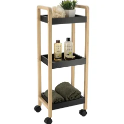TENDANCE Desserte à roulettes 3 niveaux (H79 cm) Bambou Noir New
