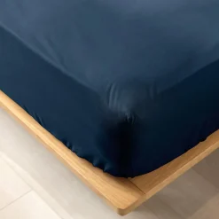 DOUCEUR D'INTERIEUR Drap housse coton bio (160 x 200 cm) Biolina Bleu nuit New