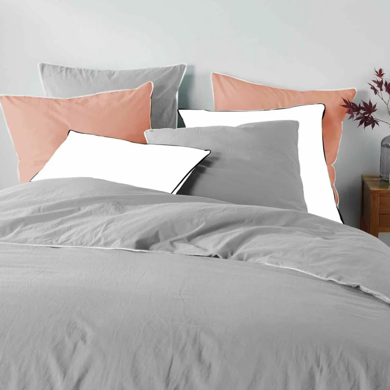 DOUCEUR D'INTERIEUR Drap housse coton lavé (140 x 190 cm) Linette Gris Sale