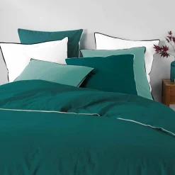 DOUCEUR D'INTERIEUR Drap housse coton lavé (140 x 190 cm) Linette Bleu pétrole Clearance