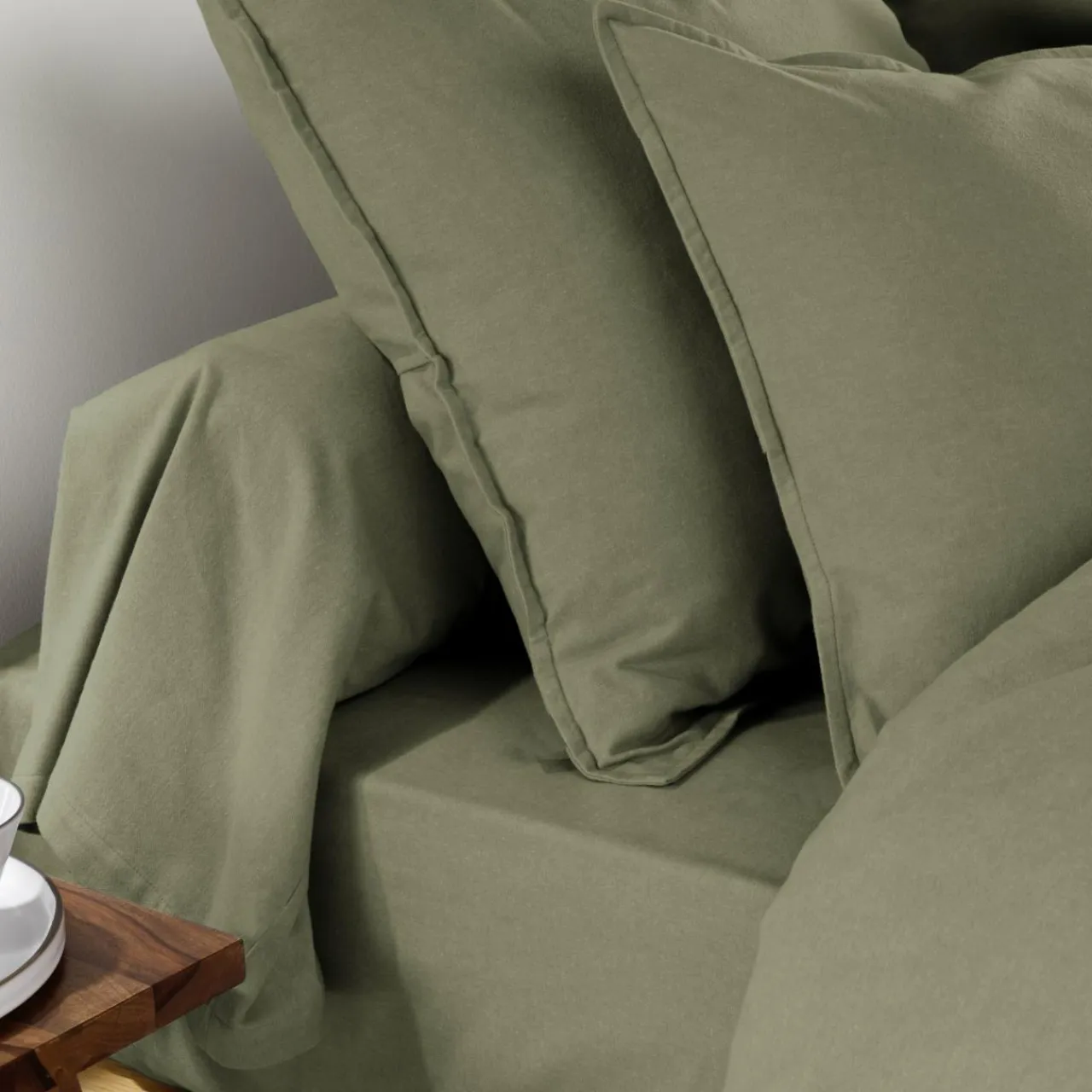 EMINZA Drap housse flanelle de coton (90 x 190 cm) Théa Vert romarin Online