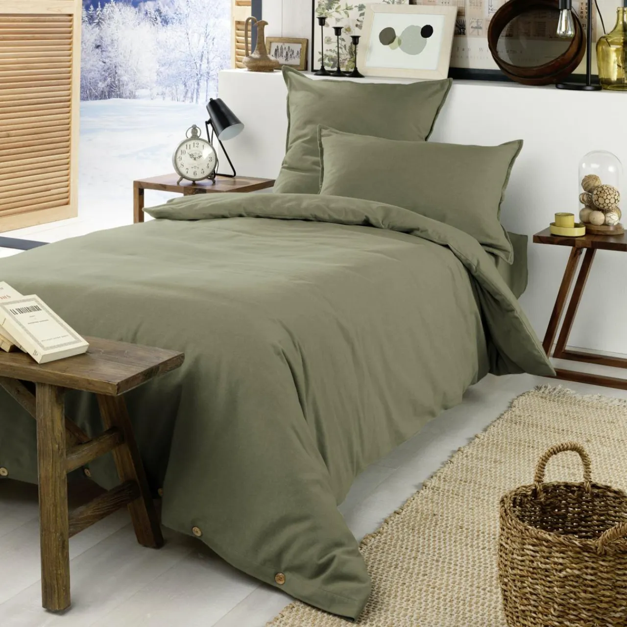 EMINZA Drap housse flanelle de coton (90 x 190 cm) Théa Vert romarin Online