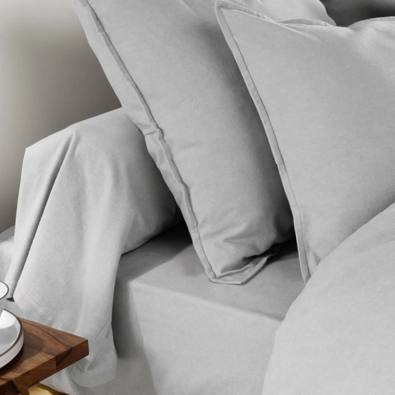 EMINZA Drap housse flanelle de coton (180 x 200 cm) Théa Gris clair Hot