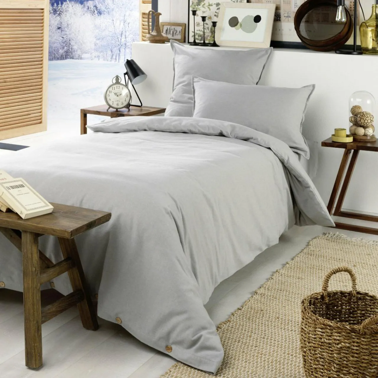 EMINZA Drap housse flanelle de coton (90 x 190 cm) Théa Gris clair Online