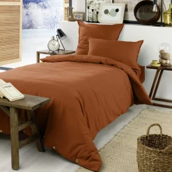 EMINZA Drap housse flanelle de coton (90 x 190 cm) Nina Terracotta New