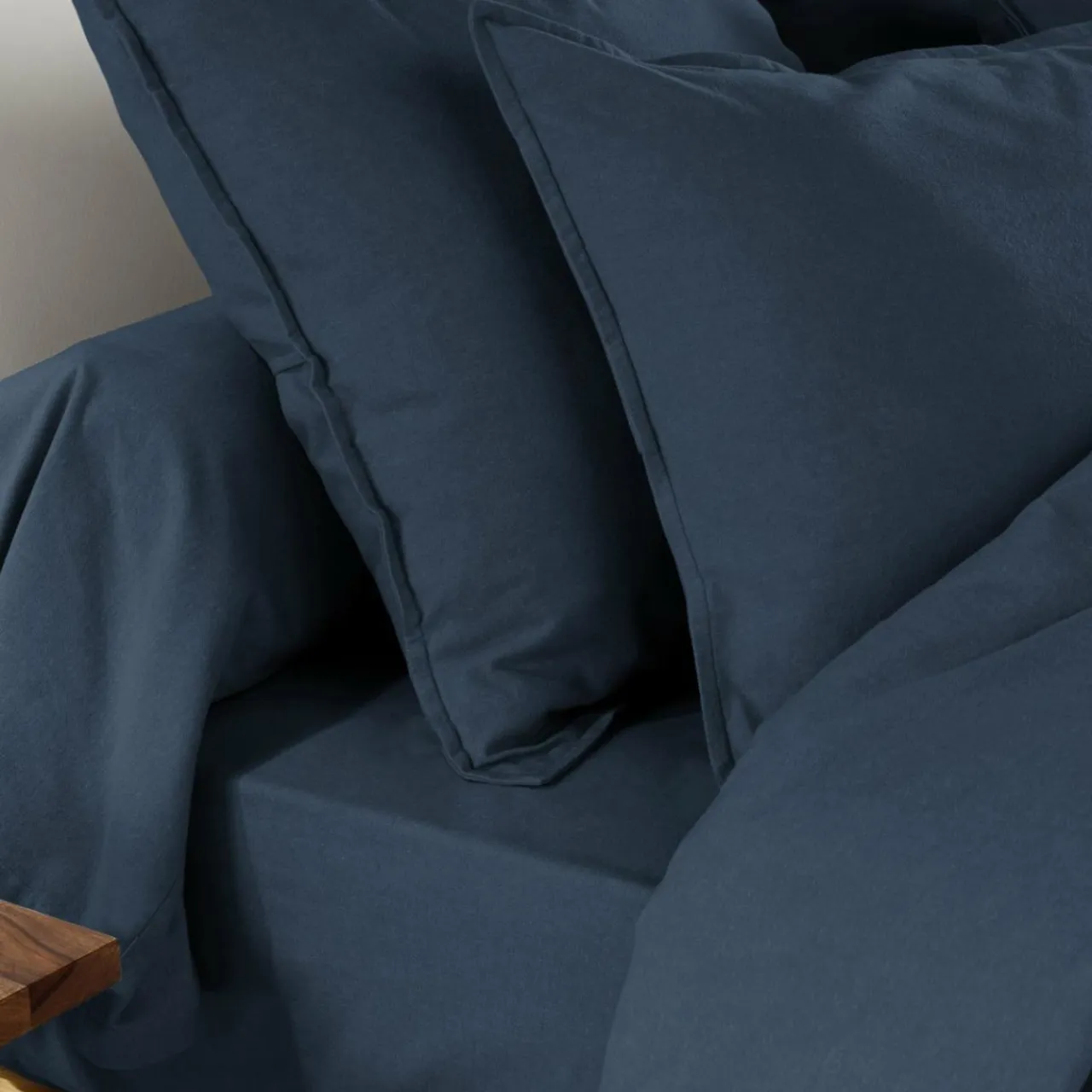 EMINZA Drap housse flanelle de coton (90 x 190 cm) Théa Bleu nuit New
