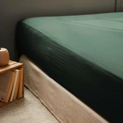 EMINZA Drap housse gaze de coton (140 x 190 cm) Gaïa Vert sapin