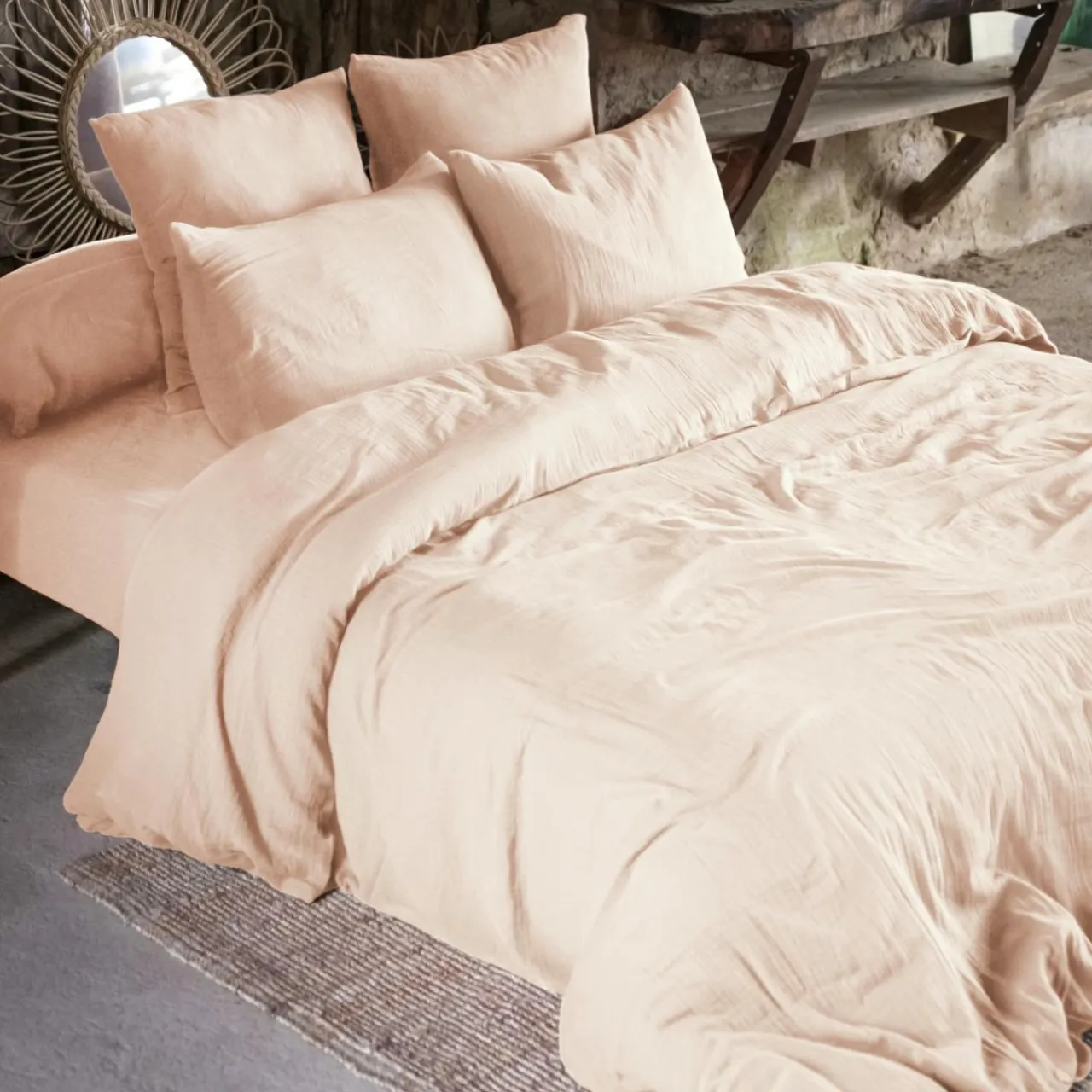 EMINZA Drap housse gaze de coton (140 x 190 cm) Gaïa Rose poudré Hot