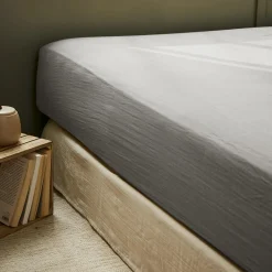 EMINZA Drap housse gaze de coton (90 x 200 cm) Gaïa Gris granit Gris foncé Outlet