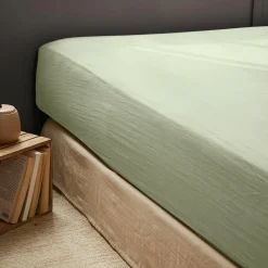 EMINZA Drap housse gaze de coton (160 x 200 cm) Gaïa Vert tilleul Discount