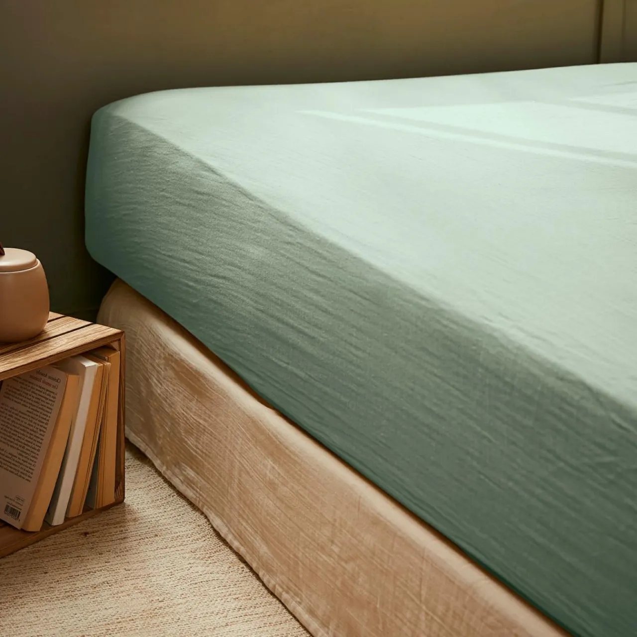 EMINZA Drap housse gaze de coton (90 x 190 cm) Gaïa Vert Eucalyptus Best