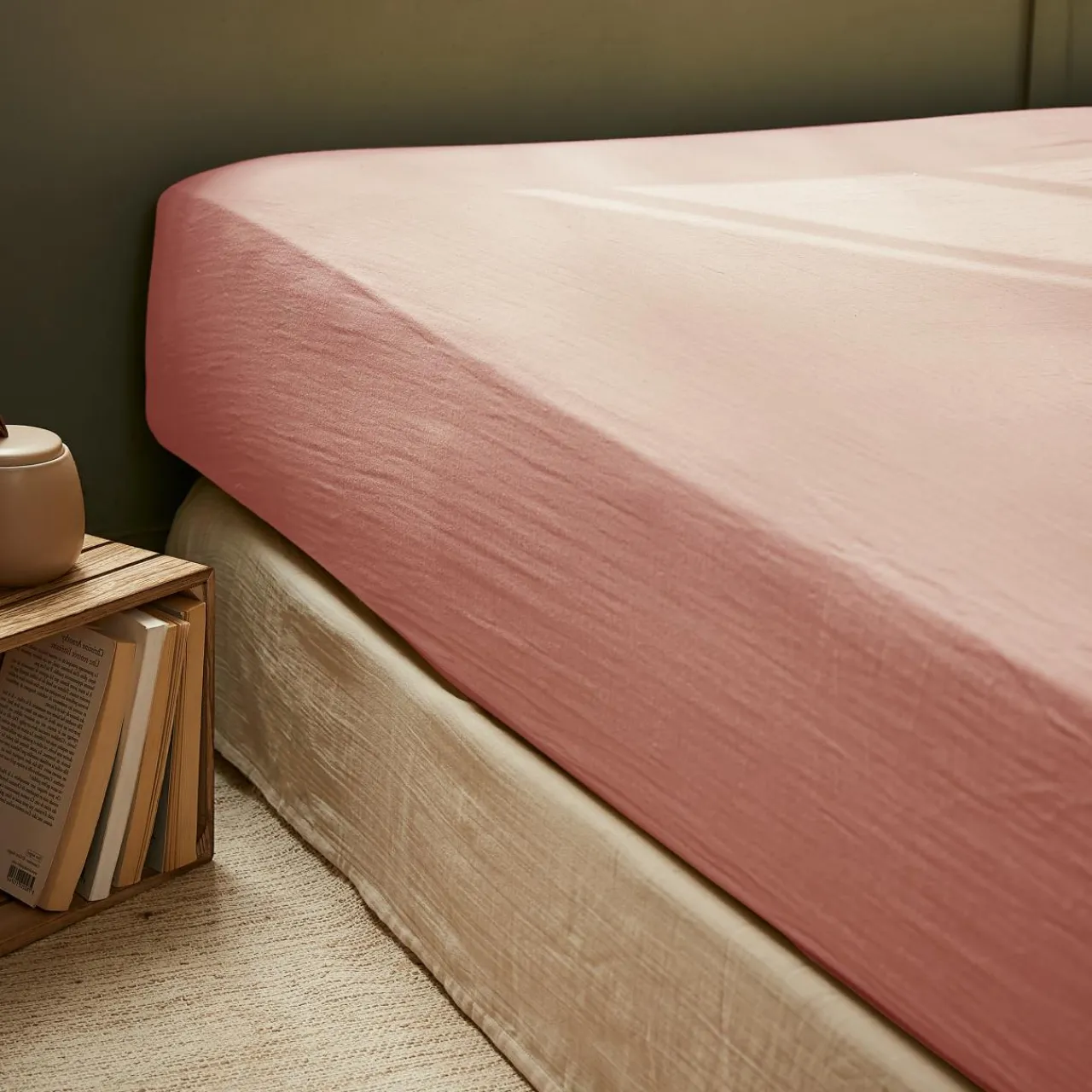 EMINZA Drap housse gaze de coton (90 x 190 cm) Gaïa Rose Pêche Outlet