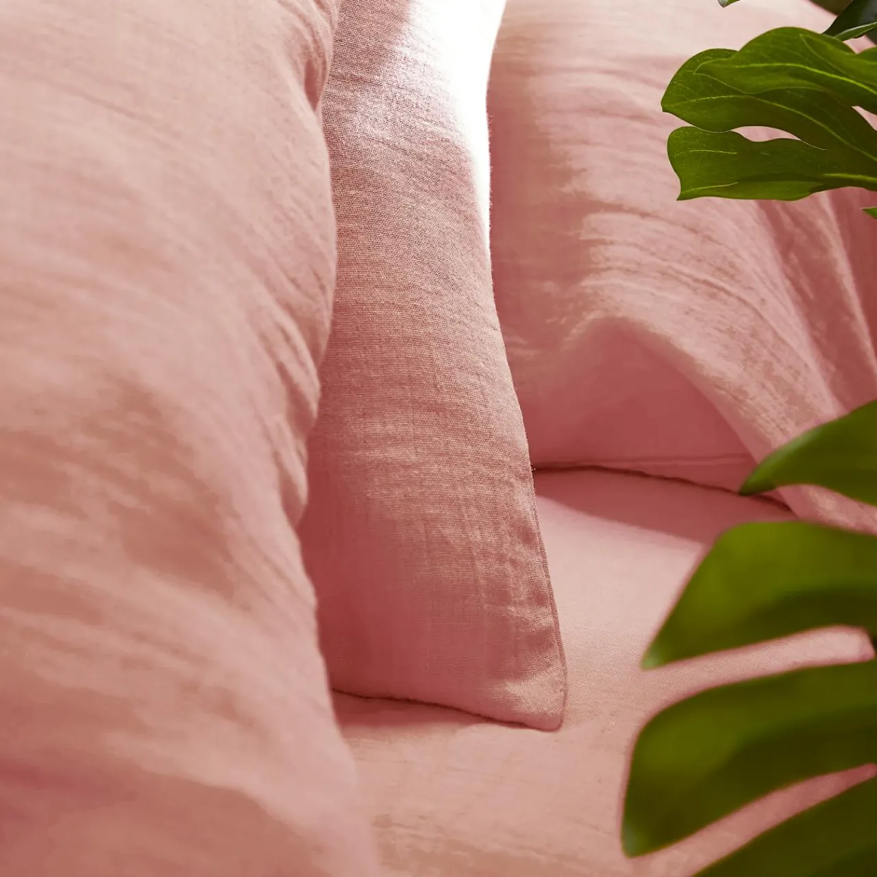 EMINZA Drap housse gaze de coton (90 x 190 cm) Gaïa Rose Pêche Outlet